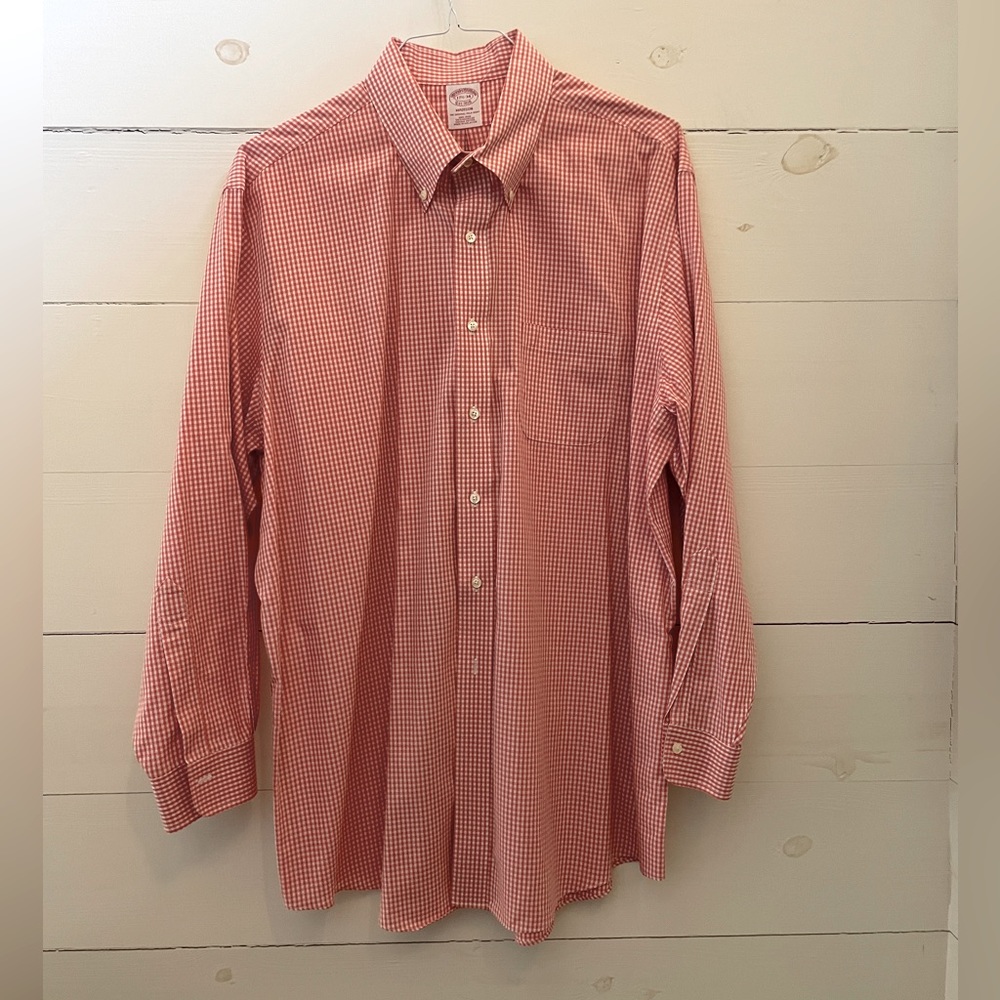SOLD! || BROOKS BROTHERS | MEN’S ORANGE & WHITE BUTTON-DOWN SHIRT, 17.5/34